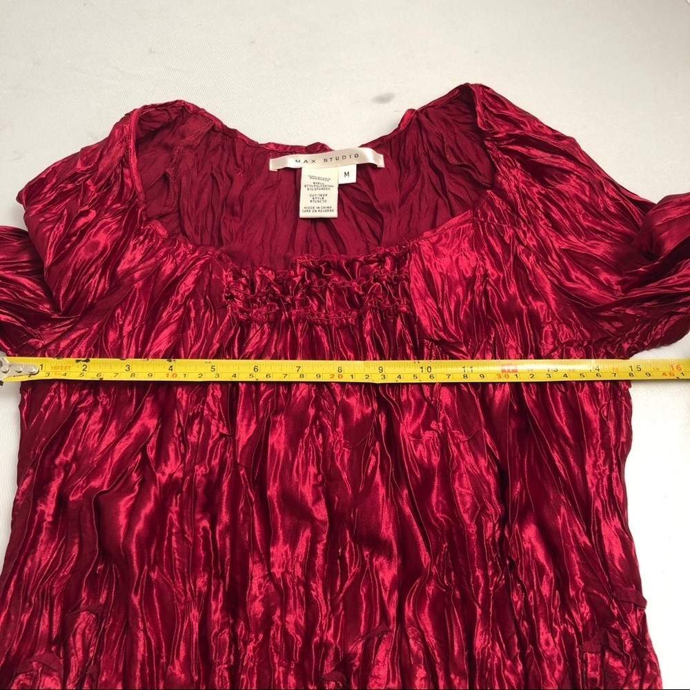 Max Studio deep red crinkle pleated tunic blouse - Picture 5 of 6